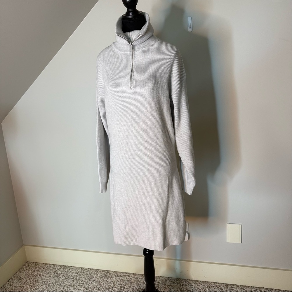 BB DAKOTA Light Grey Soft Knit Sweater Dress Plush High Neck Long Sleeve Large - Picture 7 of 15
